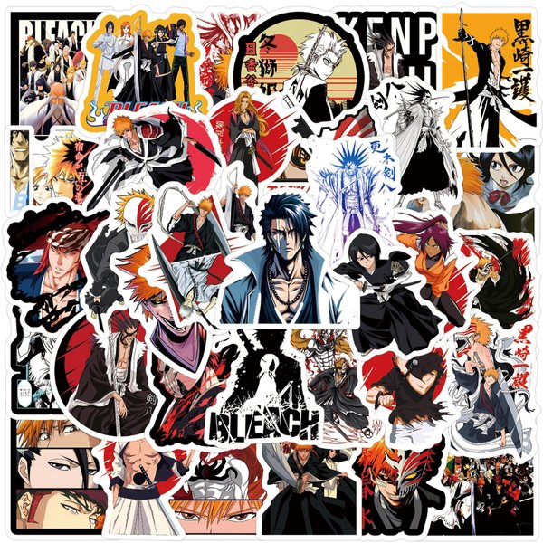 60 Sztuk Naklejki Graffiti Anime Bleach Fajne Kurosaki Ichigo KreskóWkowe Naklejki DIY Bagaż Telefon Gitara Kubek LodóWka Klasyczne Zabawki Dla Dzieci Gray-image
