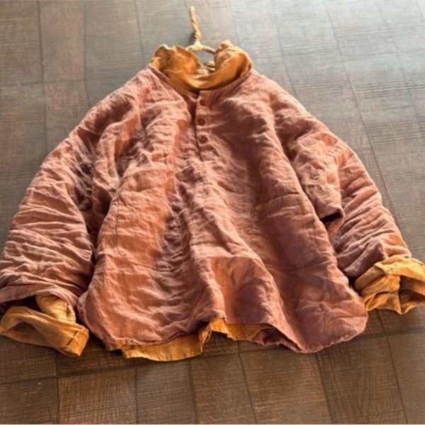 Johnature Damskie Koszule Vintage Jednolity Kolor OkrąGłY Dekolt DłUgi RęKaw Jesienne Bluzki Guzik LuźNe MięKkie Damskie Bluzki One Size Kolor Jasny Kawa-image
