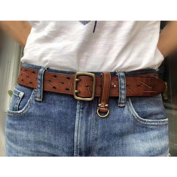 Dwupinowa Miedziana Klamra MęSki Luksusowy Modny Pasek Retro Pierwsza Warstwa DżInsy Z Czystej SkóRy BydlęCej Z Prawdziwej SkóRy Stylowe MęSkie Paski 121-130Cm Gray-image