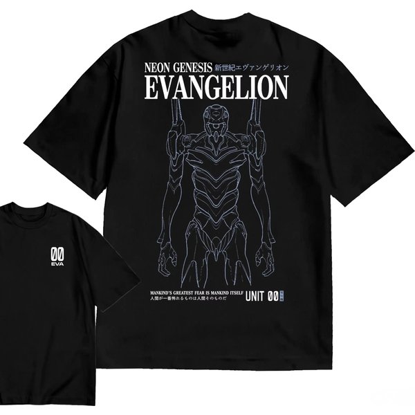 Moda Verano 2026 Camiseta De Moda GráFica Evangelion Camiseta De AlgodóN Camisa Oversize Unisex Ropa Anime Y2K Hombres Mujeres Manga Corta Ropa Casual XXL Black-image