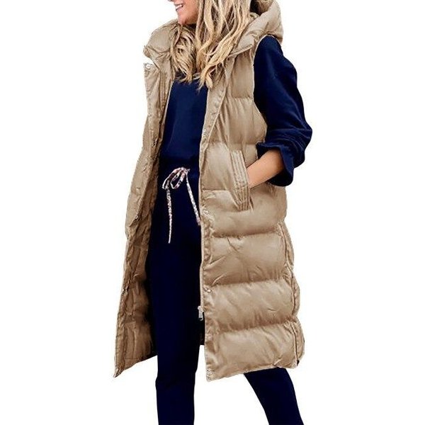 Moda OtoñO Invierno Chaleco Largo De AlgodóN Chaqueta De Mujer Abrigo Coreano Sin Mangas Con Capucha Talla Grande Ajustado CáLido Chaleco Para Mujer XL-image