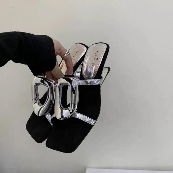 Oro Sexy DiseñAdor Boda Elegantes Zapatos Sandalias De Mujer TacóN Alto Medio De Aguja Punta Abierta Lujo Moda Fiesta Zapatos De Mujer 40 Plata-image