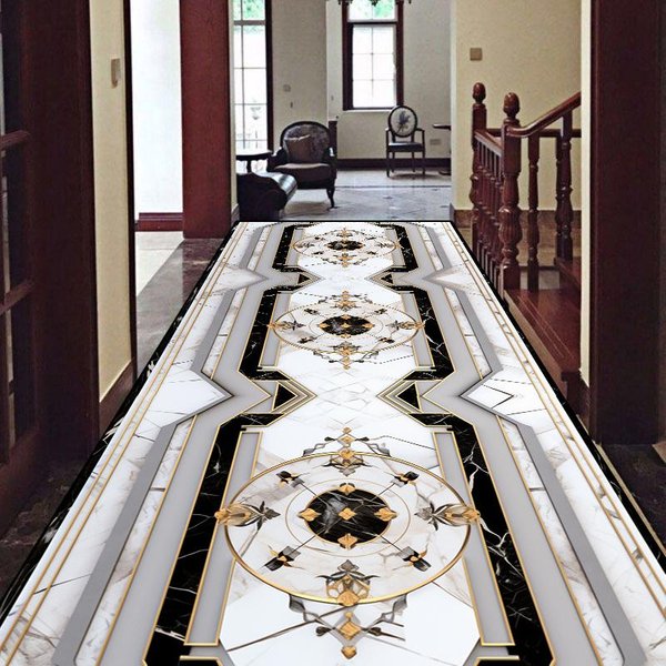 Alfombra De Pasillo De VestíBulo De Estilo Europeo De Lujo, Alfombras Largas Antideslizantes Para Escaleras, Alfombra Personalizable, Felpudo Para Pasillo Del Hogar 160*200Cm-image