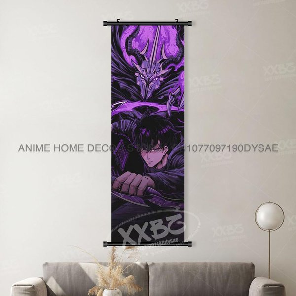 Solo Leveling Dekoracja Domu Sztuka ŚCienna Zwoje Obraz Postacie Anime Seong Jin Woo MalowidłO WisząCe Druk PłóTno Plakat Do Pokoju (As The Picture,40X120Cm(16X48Inch))-image