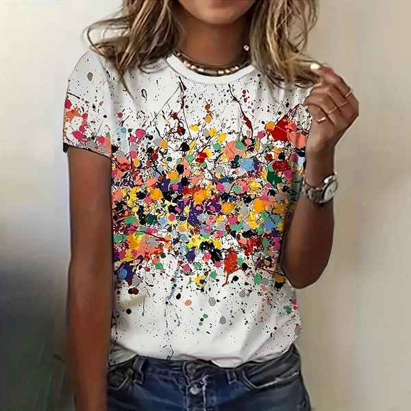 Swobodny, Vintage, Plemienny Nadruk, Letni Damski, OkrąGłY Dekolt, KróTki RęKaw, DużY Rozmiar, LuźNy Damski T-Shirt, Odzież 2XL White-image