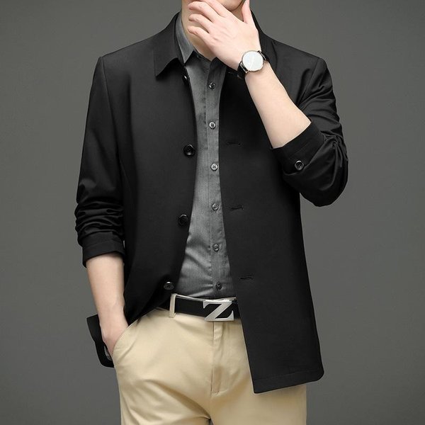 Chaqueta Fina De Solapa Para Primavera Y OtoñO Chaqueta Casual De Negocios Para Hombre Chaqueta Ejecutiva 4XL Black-image