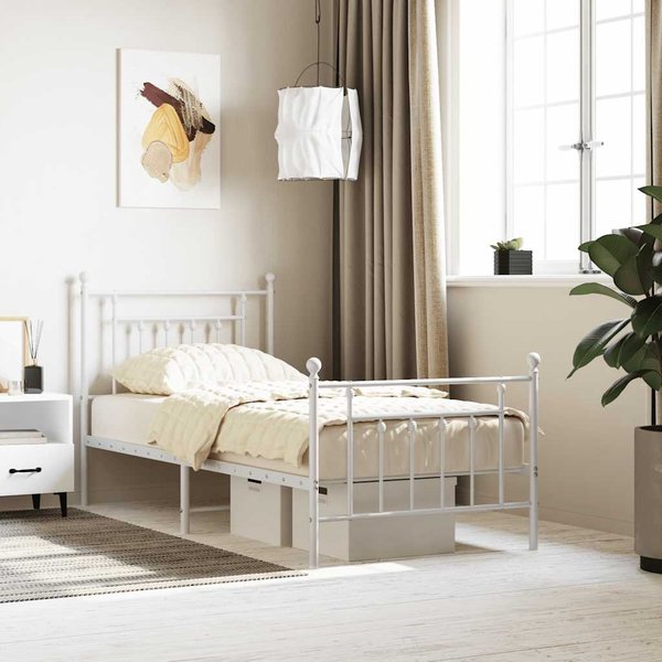 Estructura De Cama MetáLica Con Cabecero Y Piecero, Blanca, 90X190 Cm-image