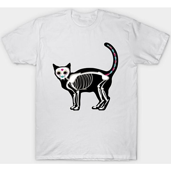 Camiseta Mujer Halloween Esqueleto Gato Estampado Harajuku Kawaii Camiseta Verano Manga Corta Camiseta Top 4XL Blanco-image