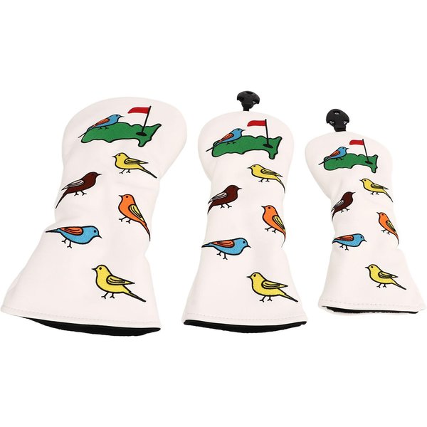 3PCS Funda Para Cabeza De Palo De Golf PU Impermeable PatróN De PáJaro Funda Para Cabeza De Golf Para Driver Fairway HíBrido White-image