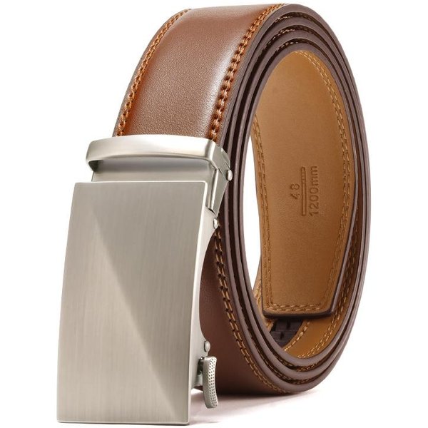 CinturóN De Hombre Cuero Genuino Hebilla AutomáTica Casual Negocio CinturóN De Vacuno VersáTil Para Hombre CinturóN De PantalóN Para Hombre 130Cm Gray-image