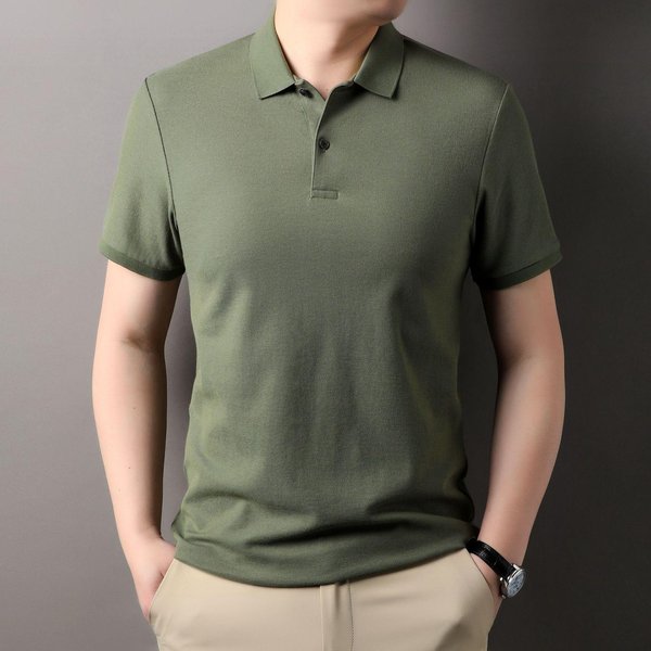 Nueva Camiseta De Manga Corta Verano AlgodóN Mercerizado Camisa Polo Camiseta Color SóLido Ropa De Negocios Para Hombre Xxxxl Verde-image