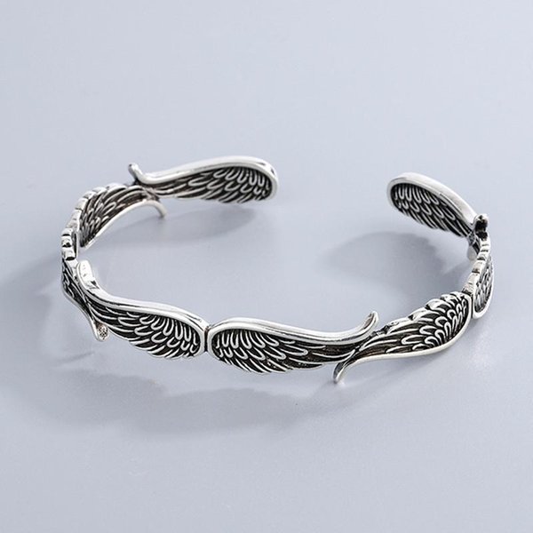 Nuevas Pulseras De Alas De ÁNgel De Moda JoyeríA De Plata 925 Plata Tailandesa Retro Personalidad Exquisitas Pulseras Abiertas TYB125 Plata-image