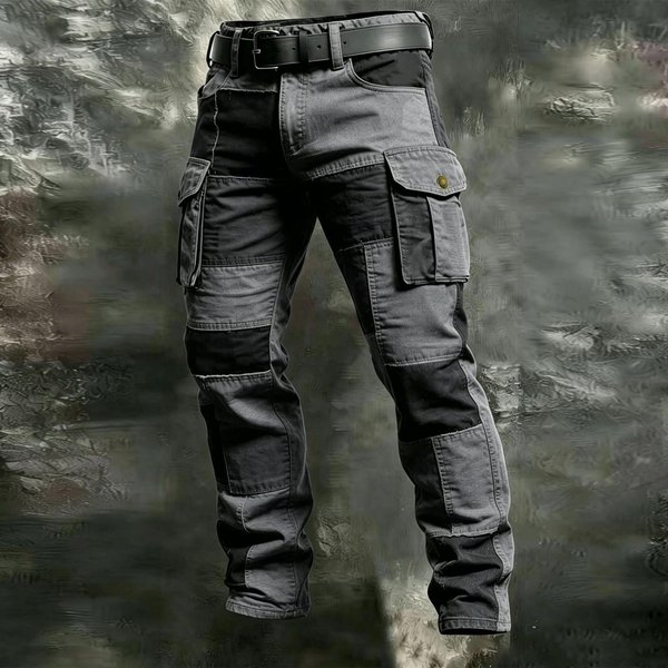 Pantalones Cargo Para Hombre Con MúLtiples Bolsillos Y DiseñO Color Block Para Senderismo Al Aire Libre Casual S Black-image
