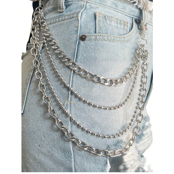1 Ud. Cadena De Cintura Multicapa Hip Hop Punk Metal Accesorios Para Vestir Jeans Cadena De Pantalones Multifuncional Hip Hop Para Hombres Y Mujeres Adecuada-image