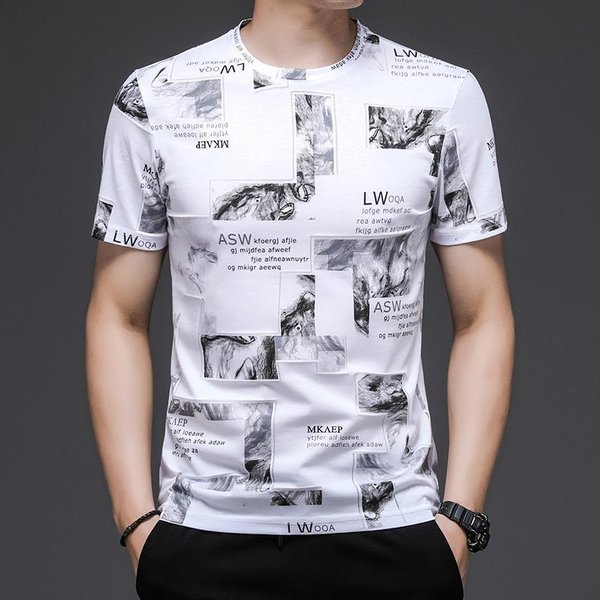 Camiseta Nueva De Manga Corta Para Hombre Joven Estilo Coreano Moda Casual Manga Media Verano Cuello Redondo Camiseta Estampada Para Hombre Xxxl Black-image