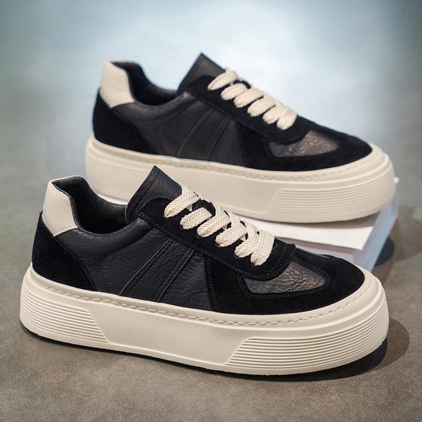 Nuevos Zapatos Casuales VersáTiles Para Hombre Con Suelas Gruesas Y CaracteríSticas Para Aumentar La Altura, Hechos De Cuero. 44 Negro-image