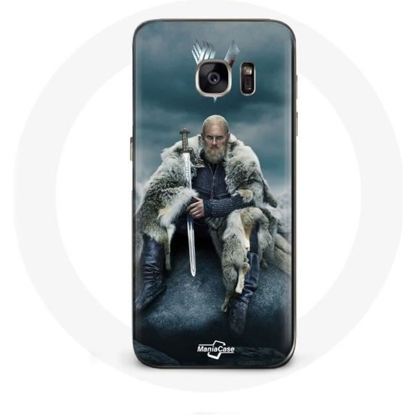 Funda Para Samsung Galaxy S7 Edge Vikingos Serie Temporada 6 Ragnar Lothbrok Logo V Espada Gris Fondo Borroso-image
