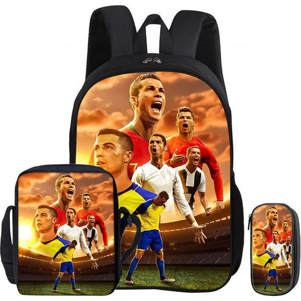 Ronaldo Zestaw 3 Szt. Plecak Torba Na Ramię PióRniki Torba Na KsiążKi CR Gwiazda PiłKi NożNej Plecak Dziecko Mochila Sport PiłKa NożNa Torba Szkolna Prezent-image