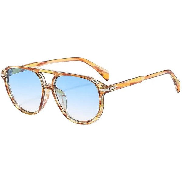 Nuevas Gafas De Sol Estilo Piloto Con Doble Puente Retro Para Hombres Mujeres Lujo Tonos Azul Naranja ProteccióN UV400 Remaches De Moda As The Picture-image