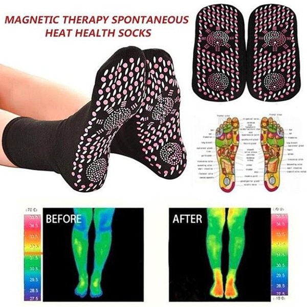 1 Par De Calcetines MagnéTicos De Autocalentamiento Terapia MagnéTica Cuidado De La Salud Transpirables Masajeador Calcetines Para El Cuidado De Los Pies Rojo-image