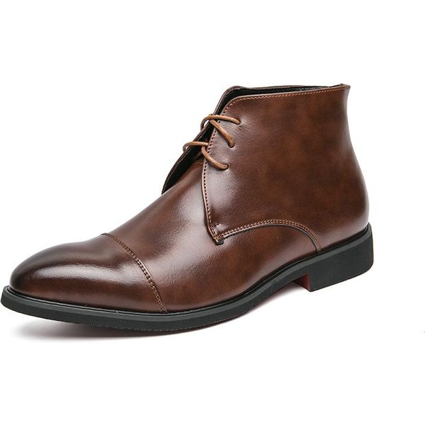 Botas De Hombre Con Cordones Botines Tobilleros Puntera Puntiaguda CláSica Botas De Vestir De Cuero Botas De CañA Alta Lisas Negocio Suela Roja Hechas A Mano Zapatos De Hombre 38 Gray-image