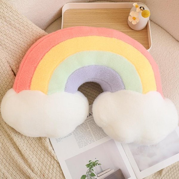 Almohada De Peluche Color Caramelo Nube ArcoíRis Estrella Luna Rellena Suave Juguete De Flor CojíN DecoracióN Sofá Hogar Regalo Para Amigo-image