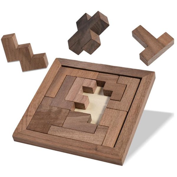 Rompecabezas De Bloques Rusos De Nogal Rompecabezas 3D De Madera Tangram Entrenamiento De LóGica Iq Acertijo Juguetes Educativos Montessori Juegos De Aprendizaje Brown-image