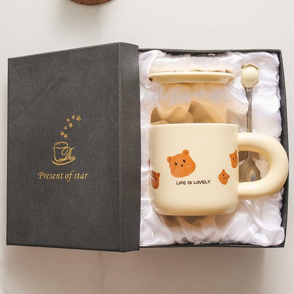 Kubek Ceramiczny Z Misiem, Uroczy, KreskóWkowy, Kreatywny, Wysokiej JakośCi, Do UżYtku Domowego, Do Kawy, Dla Pary, Na śNiadanie, Prezent 401-500Ml-image