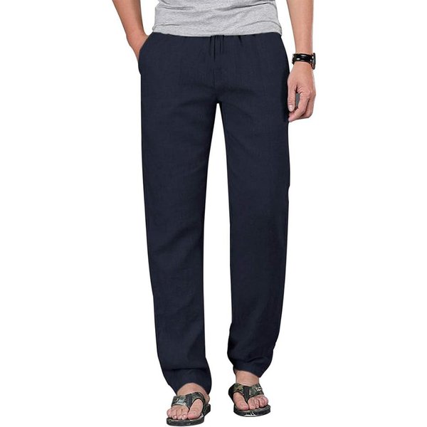 Pantalones De Lino Y AlgodóN Con CordóN Para Hombre, Pantalones De Yoga Con Cintura EláStica, Pantalones De Playa Holgados Y Sueltos, Pantalones Deportivos Para Hombre XXL Azul Oscuro-image