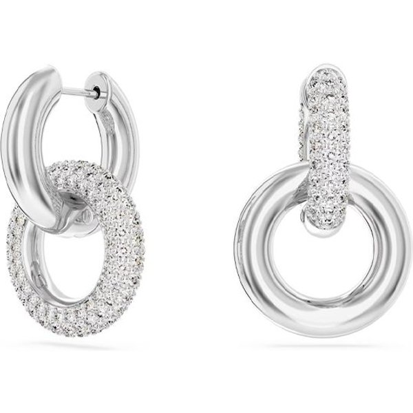 Pendientes De Cristal Swarovski Dextera Anillo Tubular DiseñO Envolvente Chapado En Rodio Pendientes Para Mujer Plata 5671807 Box+Shopping Bag (Random Color) White-image