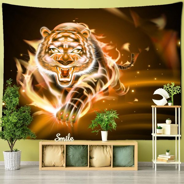 Tapiz PsicodéLico 3D De Tigre Para Colgar En La Pared Pintura Impresionista Bohemia Hippie Tapiz Arte Misterio DecoracióN Del Hogar 95X70Cm Brown-image