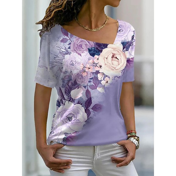 Letnie Damskie T-Shirty 3D Kwiatowy Nadruk V Neck Topy Z KróTkim RęKawem Casual Ladies T Shirt Moda Koszulki W Stylu Harajuku Odzież Damska Y2K 7XL Gray-image