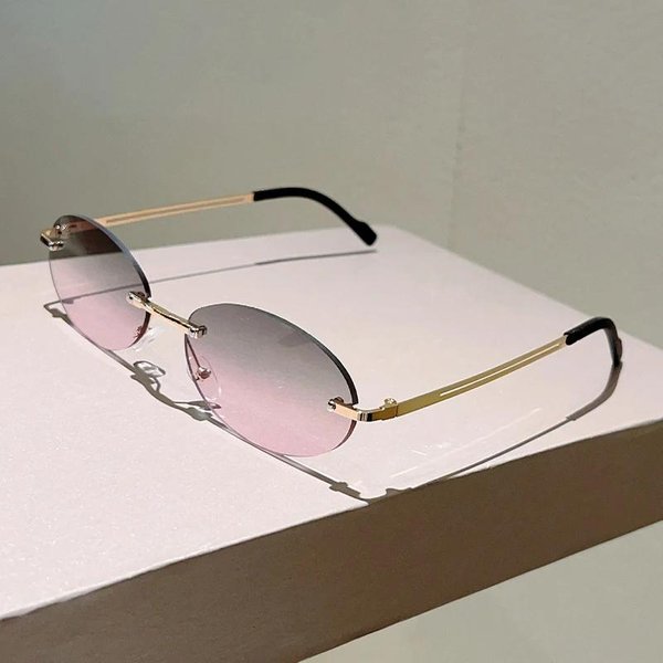 Bezramkowe Owalne Okulary PrzeciwsłOneczne MęSkie Modne Gradacyjne Soczewki Okulary Damskie Nowe Modne Vintage Design Casualowe Okulary PrzeciwsłOneczne White-image