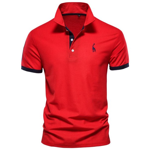 Letnia Koszulka Z KróTkim RęKawem MęSka Koszulka Polo Biznesowa Koszulka Polo Na Co Dzień MęSka SzczupłA Moda MęSka Koszulka Polo BawełNa Wysokiej JakośCi Koszulka Prosta Na ZewnąTrz L Czarny/Czerwony-image