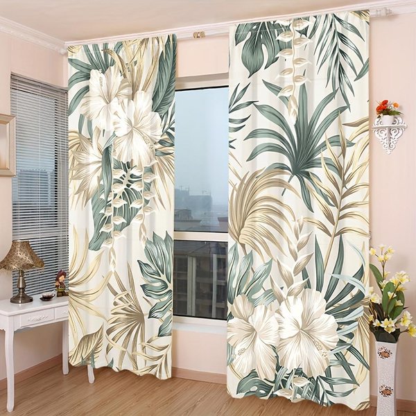 2 Piezas Cortinas De ImpresióN Digital Flores Verdes Hojas Verdes Cortinas Estilo Rural Para Salas De Estar Cocinas BañOs Pasillos 100W160H(Cm)40X63In&Grommet Top-image