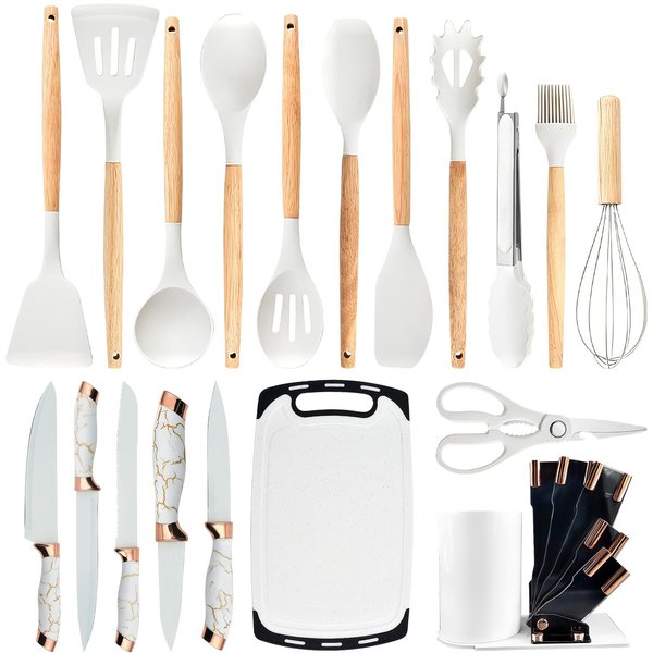 Juego De Utensilios De Cocina De Silicona, Resistentes Al Calor A 446 Grados Fahrenheit, EspáTula Y Volteador Blanco-image