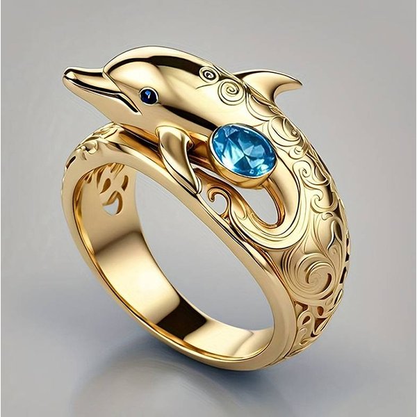 Huitan Anillo De Estilo Fresco Para Mujer Con DiseñO De DelfíN Incrustado Brillante Circonita CúBica Azul Moda Encantador Accesorios De Fiesta Para Dama JoyeríA De Animales Chic 10-image