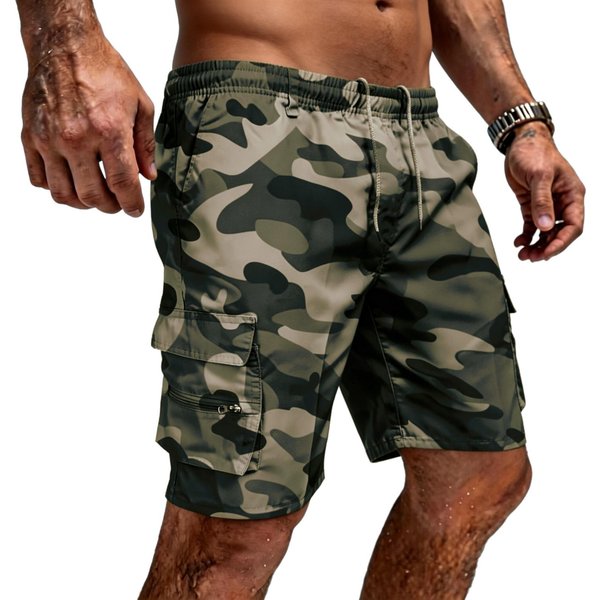 Pantalones Cortos Cargo Ligeros Para Hombre De Ajuste Relajado Casual Con MúLtiples Bolsillos Para Deportes Al Aire Libre Con Cintura EláStica Y CordóN M Verde Oscuro-image