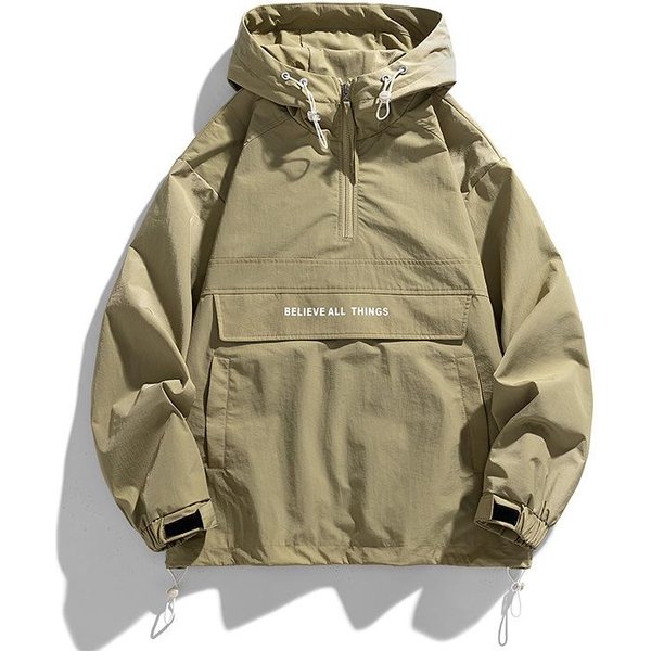 Kurtka Suspense Wiosna I Jesień Nowa LuźNa I Przystojna Outdoorowa Wiatroodporna Kurtka Z Kapturem Zapinana Na PółZamek 3XL Beige-image