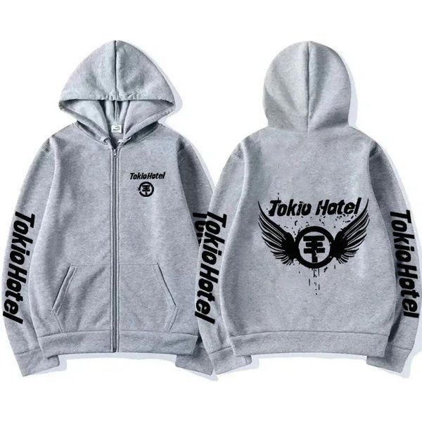 Sudadera Tokio Hotel Hombre Mujer Harajuku Chaqueta Con Cremallera Sudadera Hip Hop Streetwear Moda Oversize Manga Larga Cremallera Sudaderas Con Capucha 4XL Gray-image