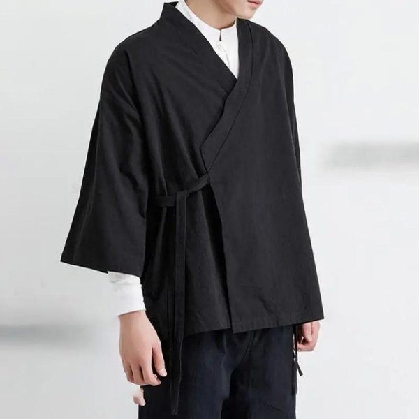 JapońSki Kardigan Kimono Styl ChińSki Len Haori Yukata Streetwear Tradycyjny Samuraj L-image