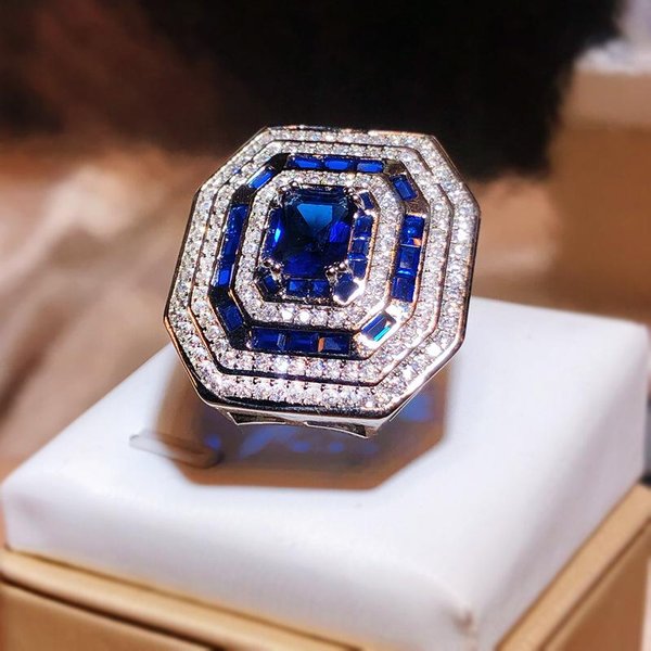 Anillo De Zafiro De Damasco Femenino Plata Exagerado Anillo De Zirconio De Quilates Grandes Boda Fiesta De CumpleañOs JoyeríA Regalo Resizable Gray-image