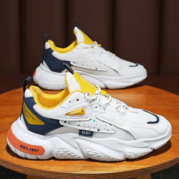 Zapatillas Gruesas VersáTiles De DiseñO Para Hombre Primavera Transpirables Suela Blanda Zapatos Deportivos Para Correr Tenis Zapatos Casuales Masculino 44 Amarillo-image