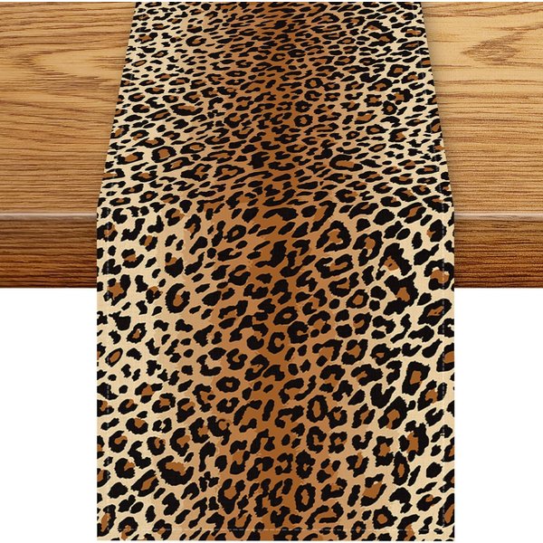 Camino De Mesa De Lino Con Estampado De Leopardo Occidental DecoracióN De Mesa Para El Hogar Reutilizable Camino De Mesa Para Mesa De Comedor De Cocina De Granja DecoracióN De Fiesta NavideñA 150X33Cm-image