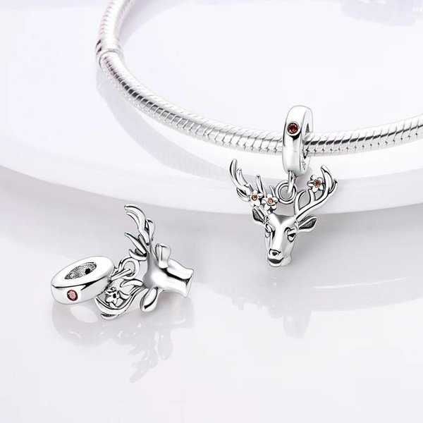 Colgante Elegante Encantador De Ciervo Sika Plata R Original Compatible Con Pulseras De Charms Originales JoyeríA De Cuentas Regalo Para Mujeres White-image