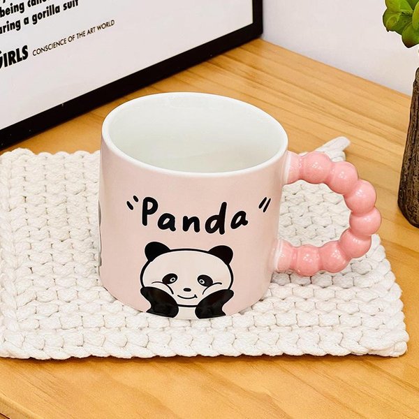 Juego Para El Hogar Con Tapa Y Cuchara Taza De CeráMica De Alto Valor Oso Lindo Dibujo Animado Taza Taza De Agua Para Pareja PequeñO Regalo 330ML-image