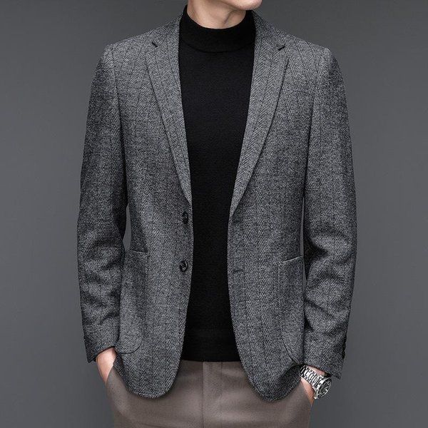 Traje De Lana Sin Planchado Para OtoñO E Invierno, Nuevo, VersióN Coreana, Ajustado, Informal, Moderno, Chaqueta De Lana 4XL Black-image