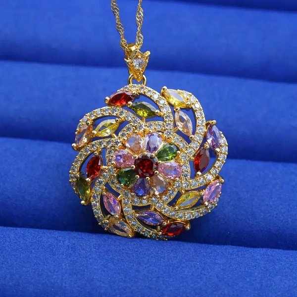 Elegancki Wielokolorowy Wisiorek Z Cyrkonii PozłAcany - Dla Kobiet Idealny Na Wesela I Walentynki Blue-image
