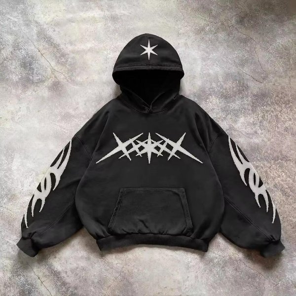 Bluza Z Kapturem Hip Hop Z Nadrukiem Graficznym Retro Gothic Dla MężCzyzn Y2K Grunge Punk Casual LuźNy Pulower Kobiety Streetwear Bluza Z Kapturem 6XL White-image