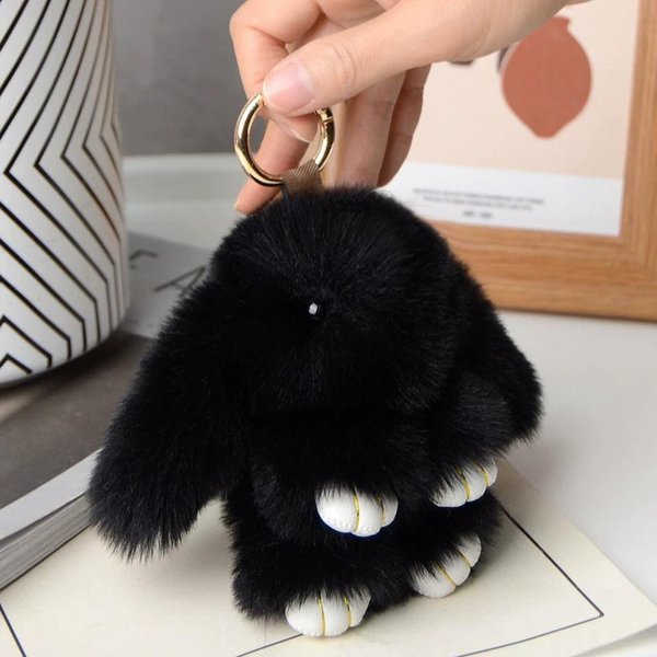 15Cm Puszysty Pompon Z Futra KróLika MięKki Uroczy KróLiczek Zabawka Dekoracja Do Torebki Akcesoria Prezent Dla Dziewczynek Breloczek Do Torebki About 15 Cm Gray-image